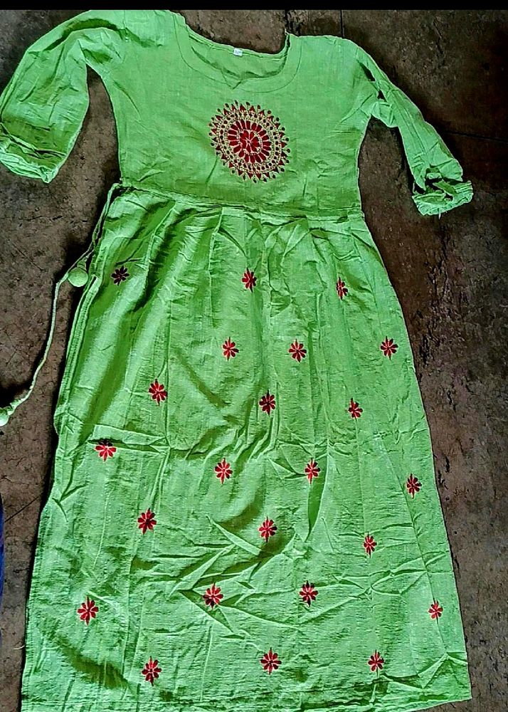 Hand Embroidery work sides Cut Long Kurti