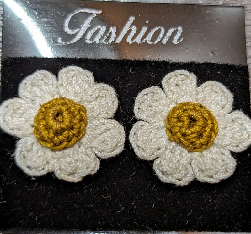 Crochet Handmade Flower Stud Earrings