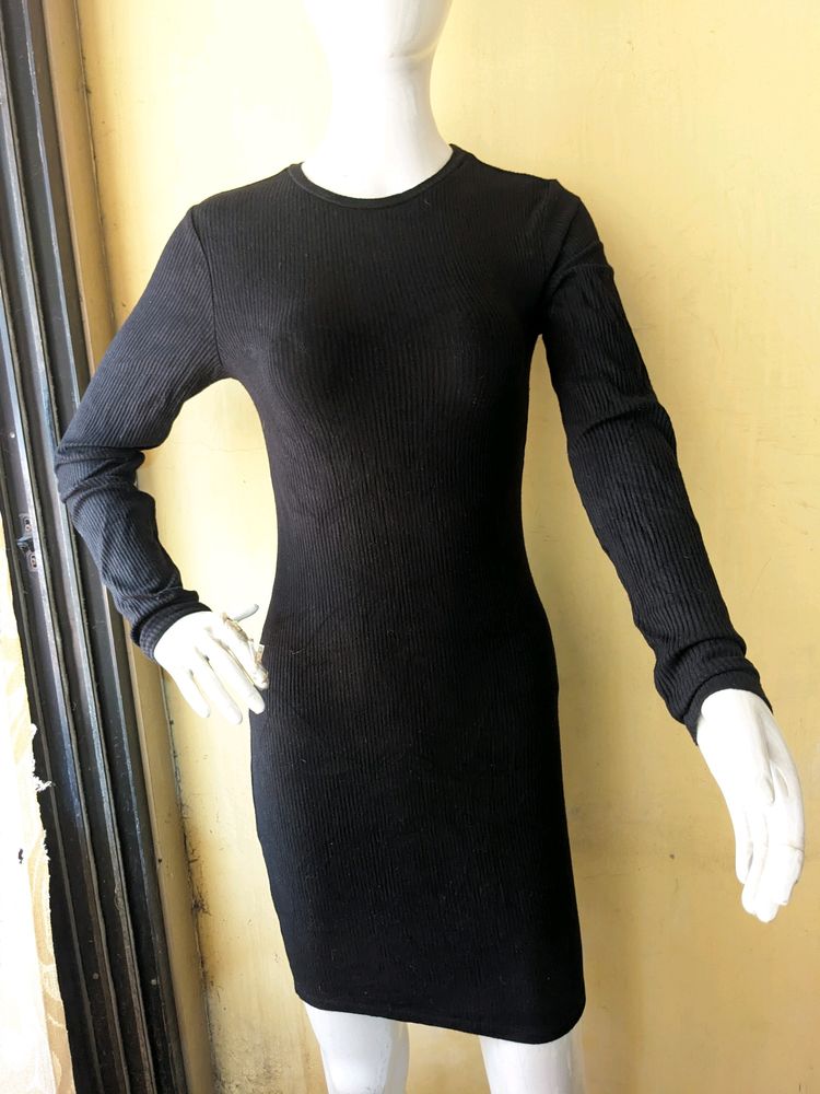 BODYCON RIBBED COTTON DRESS