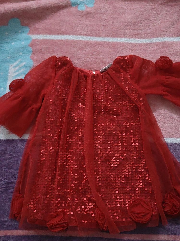 Once Used Party Wear Red Dress For 1yr Old