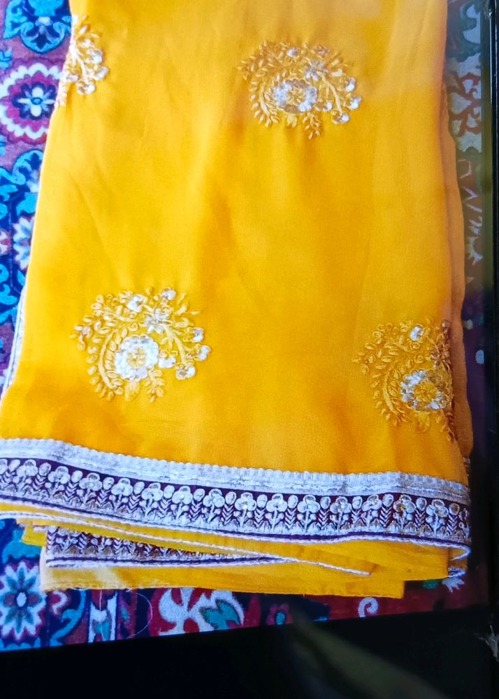 Yellow Saree With Designer Blouse