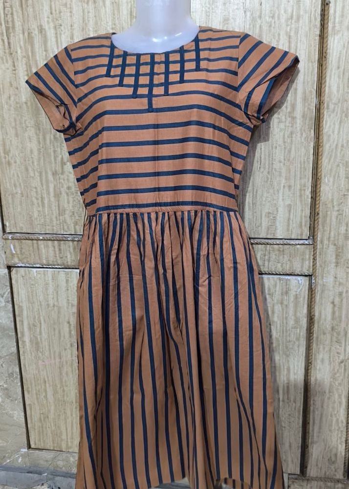 Brown Kurti With Blue Strips