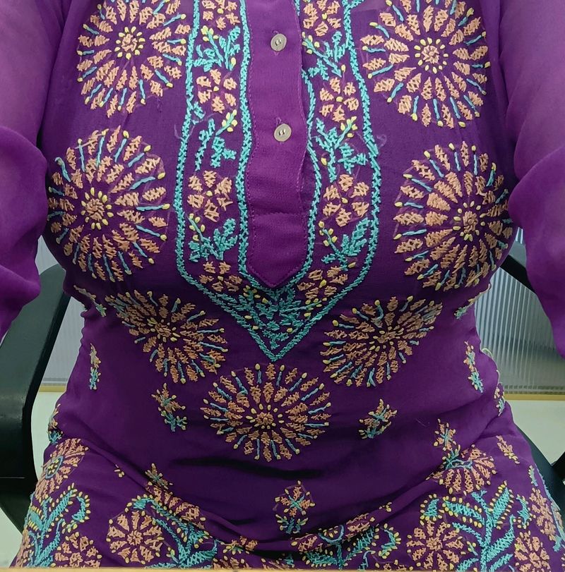 Purple Chikankari Kurti