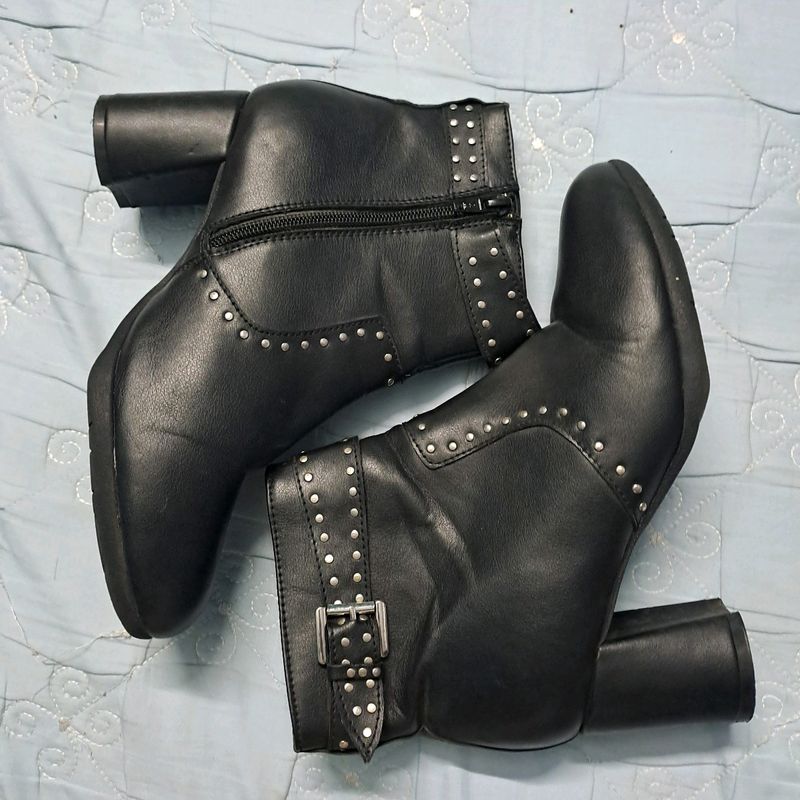 ELLE Black Women Buckle Casual Boots