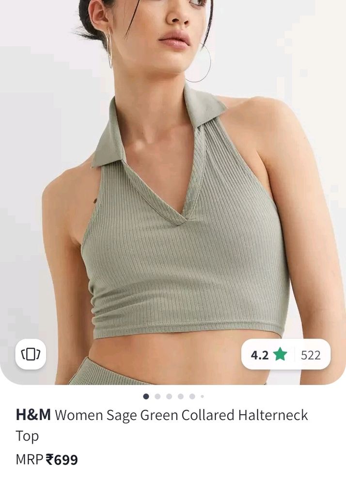 H&M RIBBED HALTER NECK COLLARED TOP