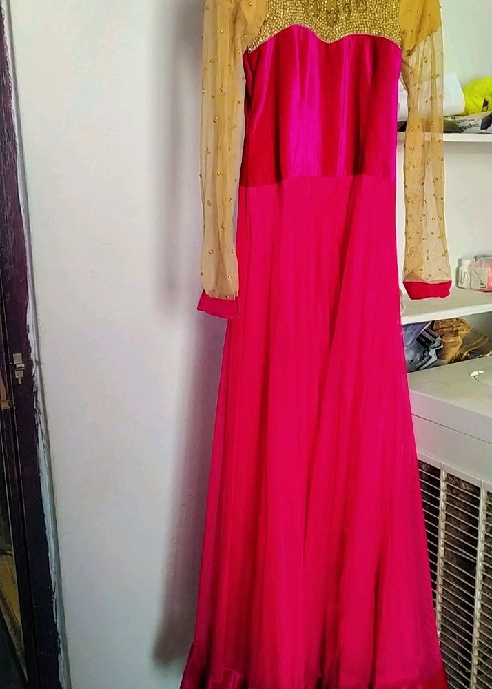 Floor Length Dark Pink Designer Gown