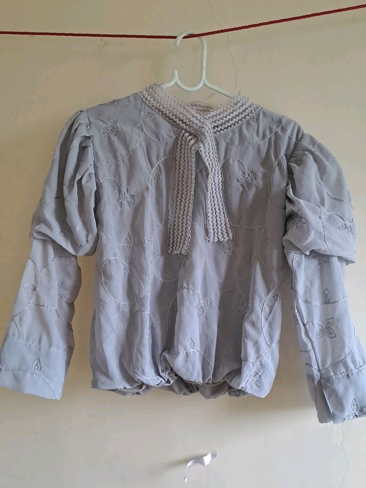 Silver Gray Party Wear Top Vintage Style