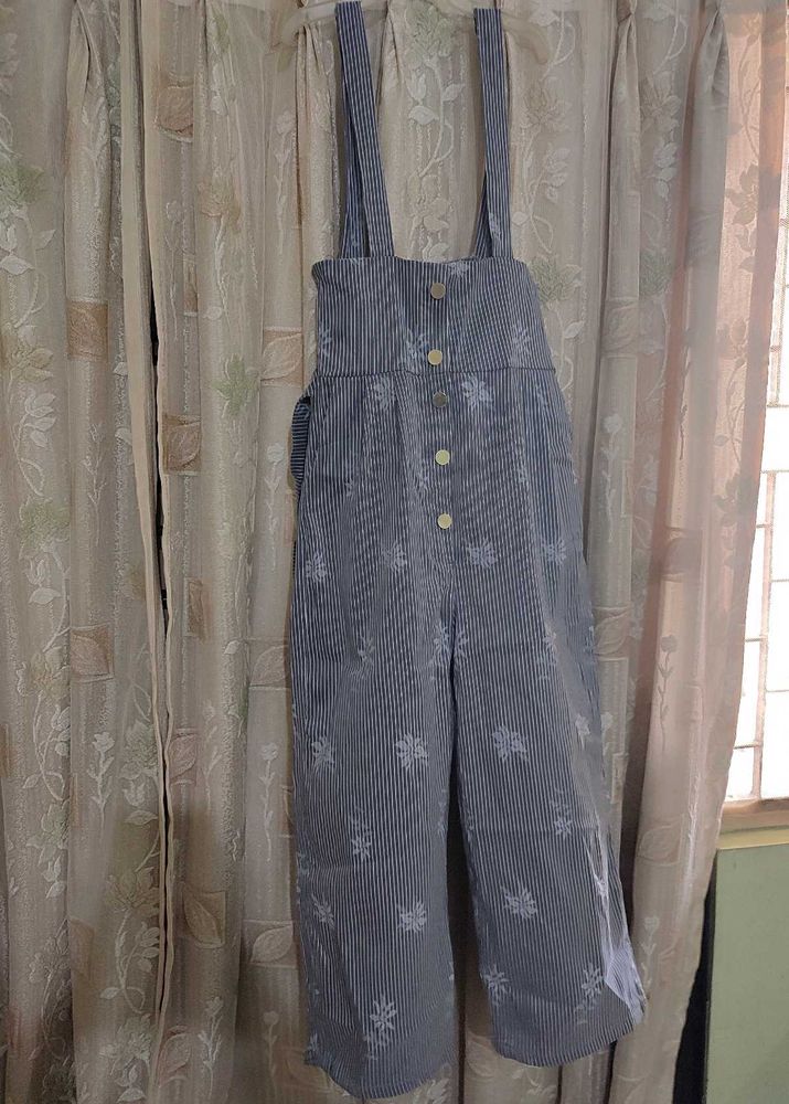 Grey High Waisted Dungaree Jumpsuit