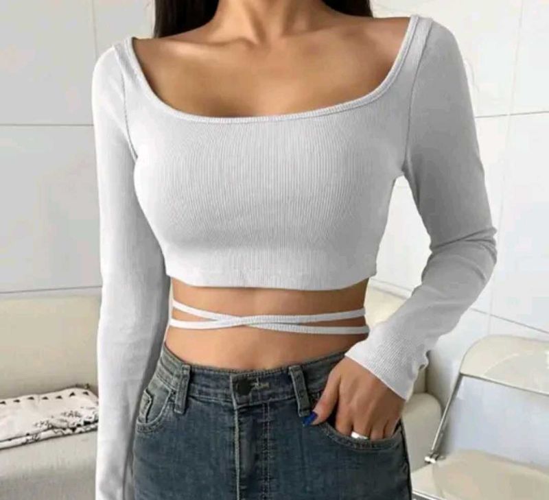 Square Neck Waist Tie Crop Top