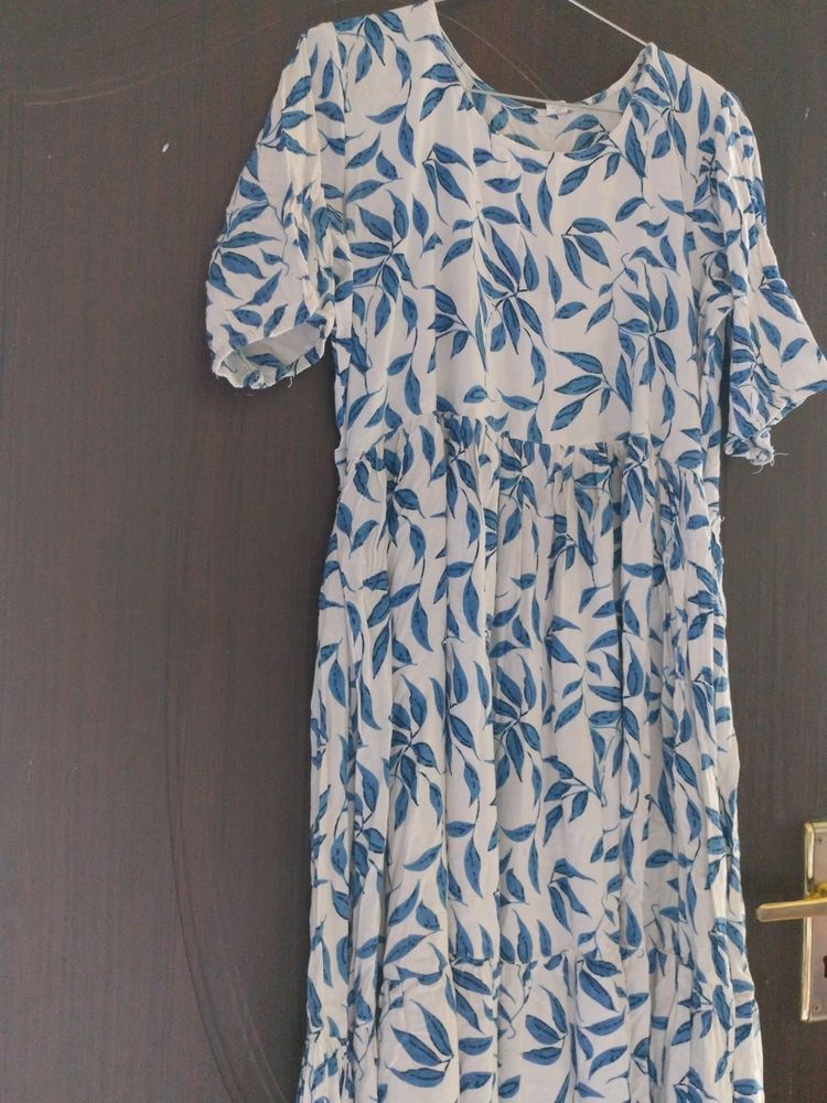 Blue Floral Print Anarkali Kurti