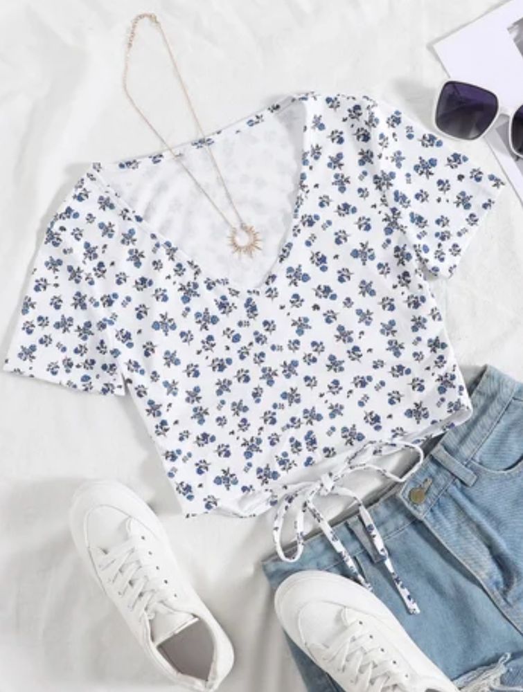 A White Floral Crop Top