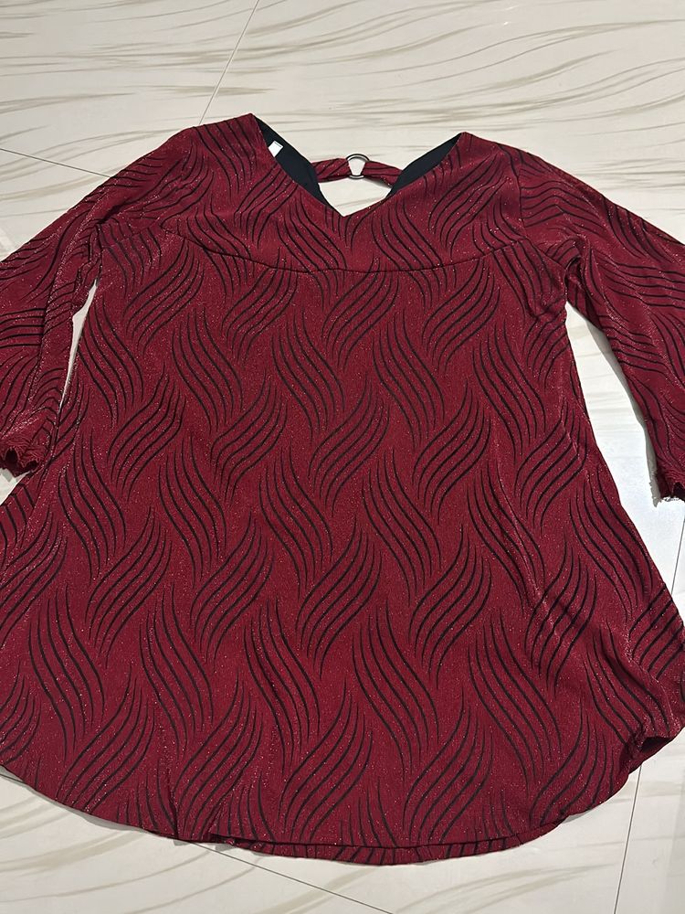 Women Maroon Shimmer Top