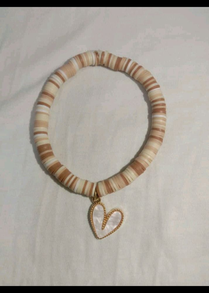 Aesthetic Coffee Brown Bracelet With Heart Charm