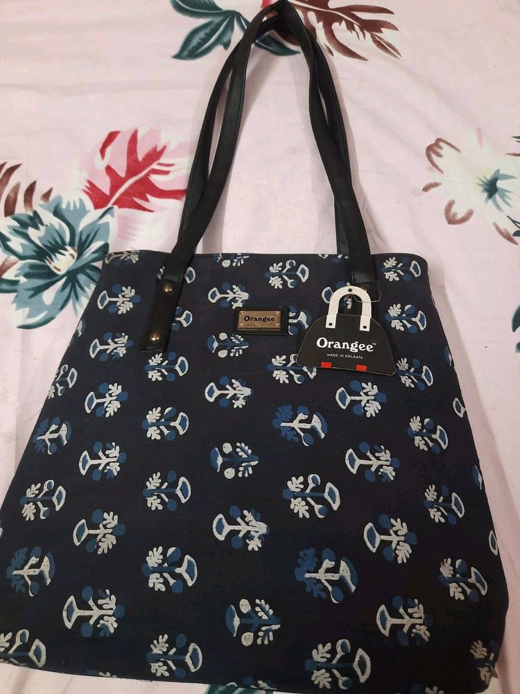 New Handblock Printed Indigo PuLeather Totebag 💙