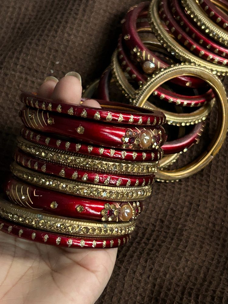 Golden N Red Bridal Bangles ( Pack Of 20)