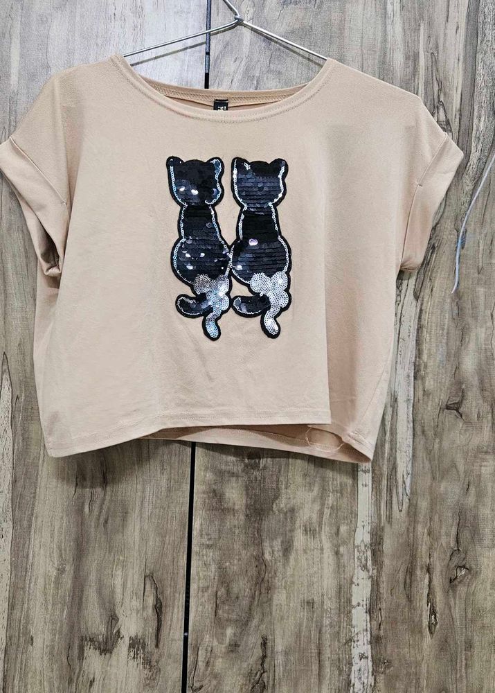 Nude Crop T Shirt