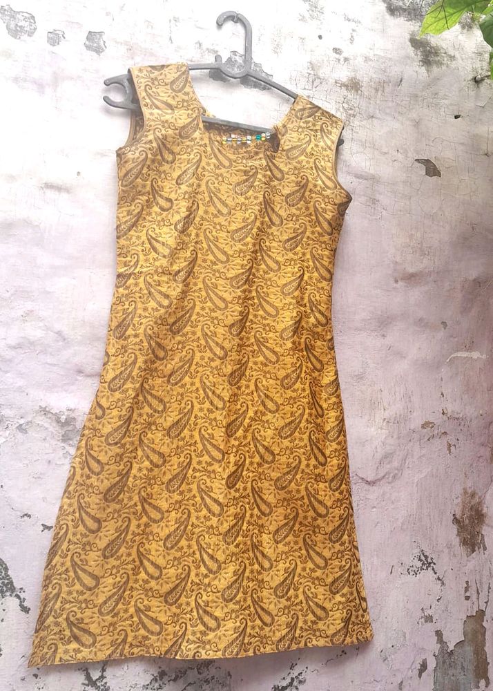 BANARASI SILK MUSTARD KURTI