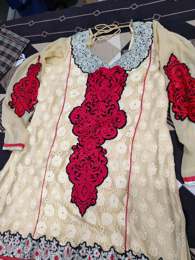 Beige And Red Kurti