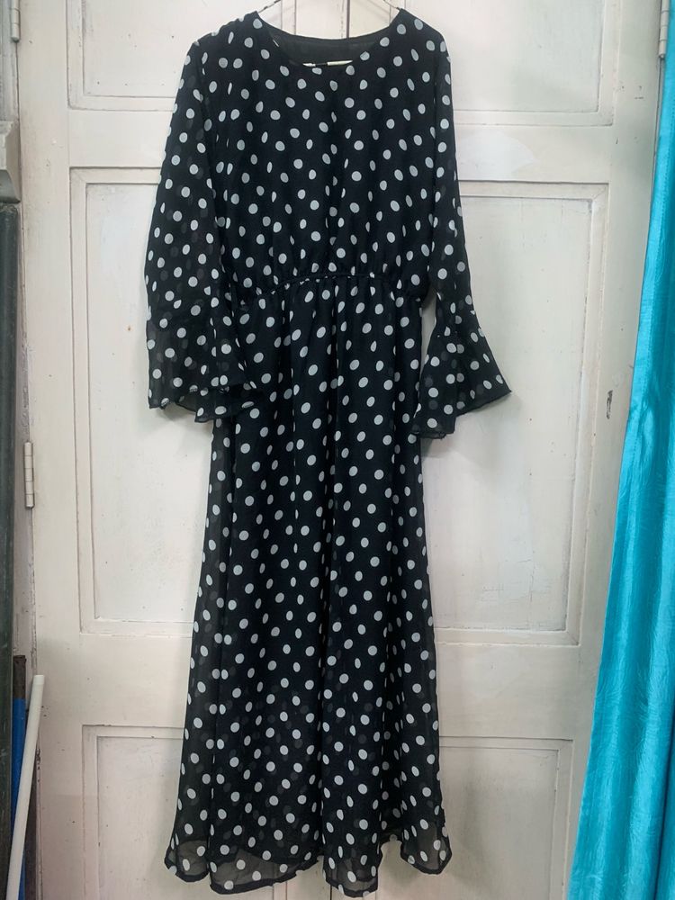 Black and White Polka Dots Maxi Dress