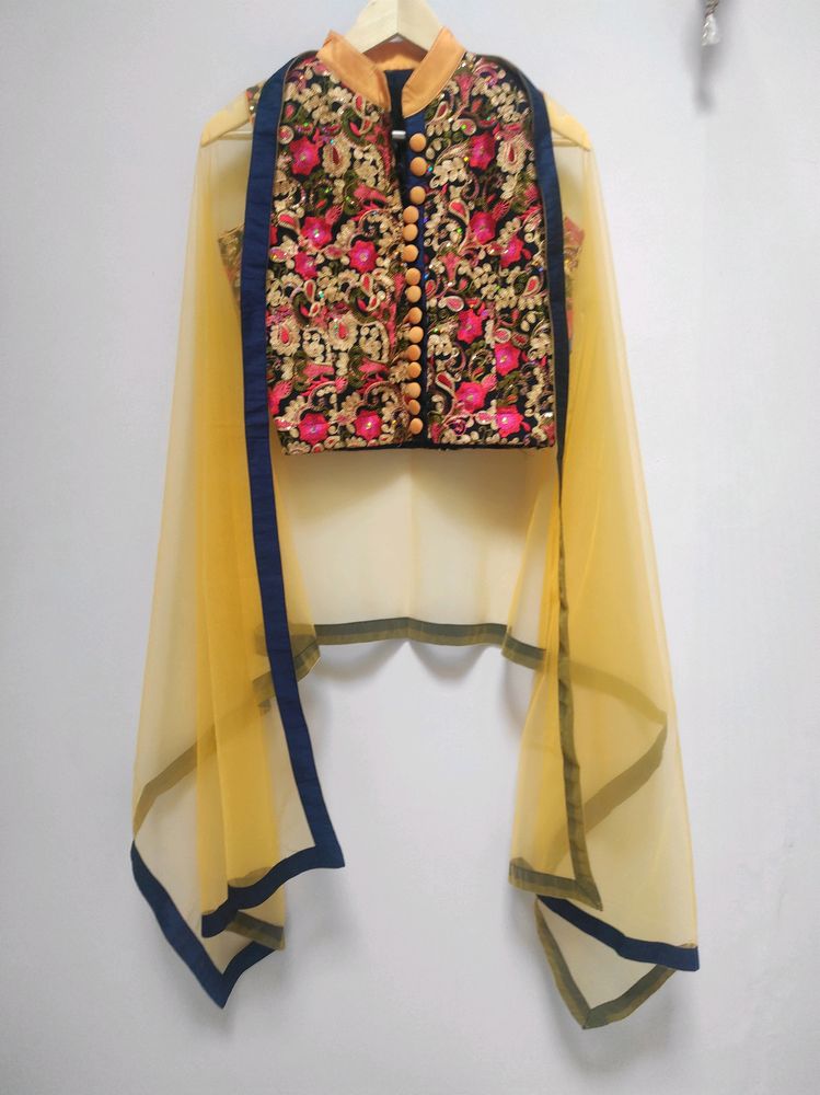 Heavy Embroidery Top And Satin Skirt With Dupatta