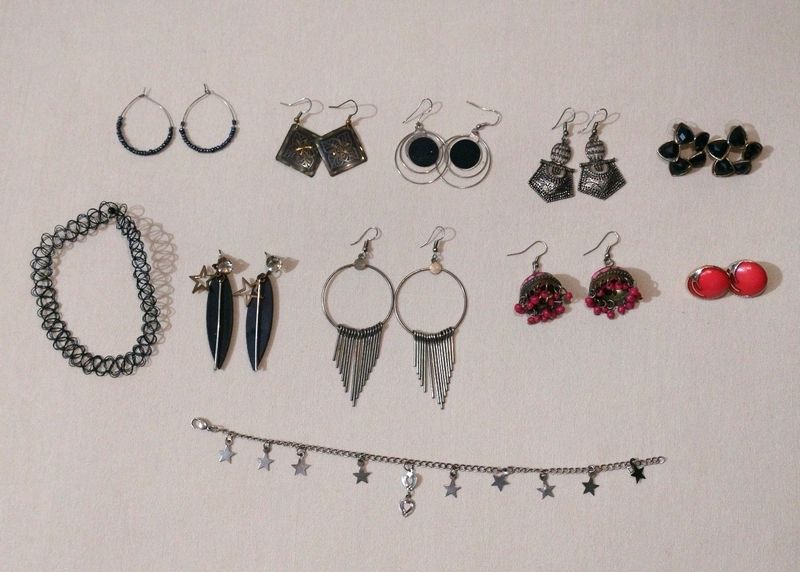 9 Pair Of Earrings, Neckband &Anklet