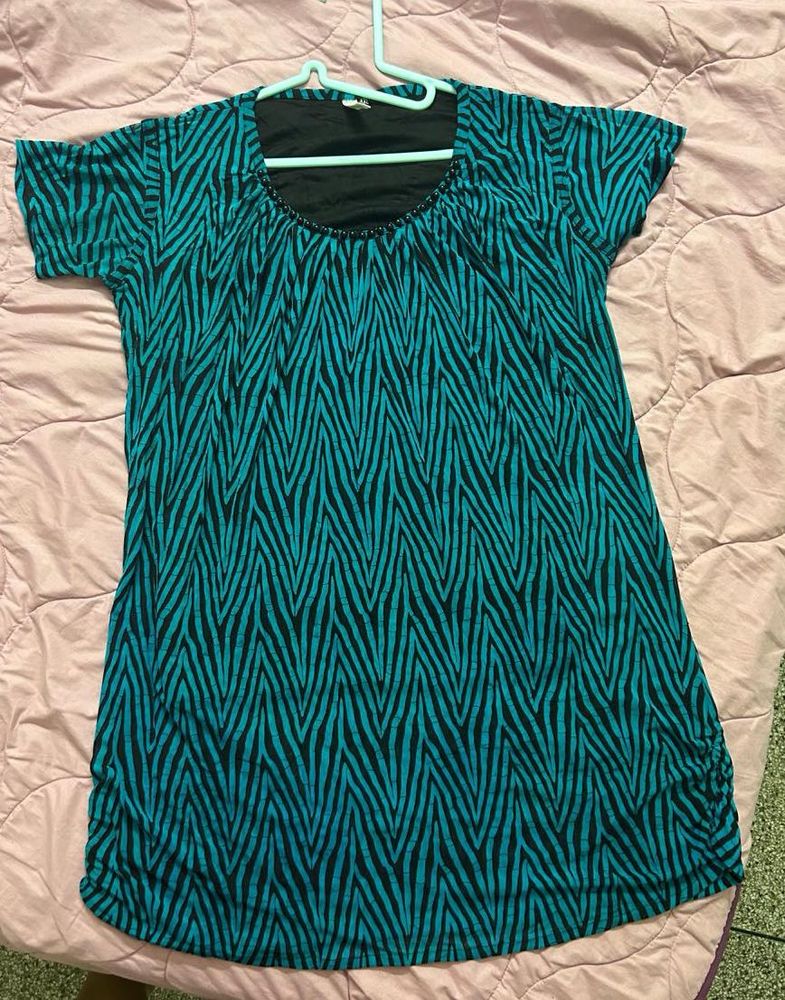 Green Kurti with black Zigzag Pattern