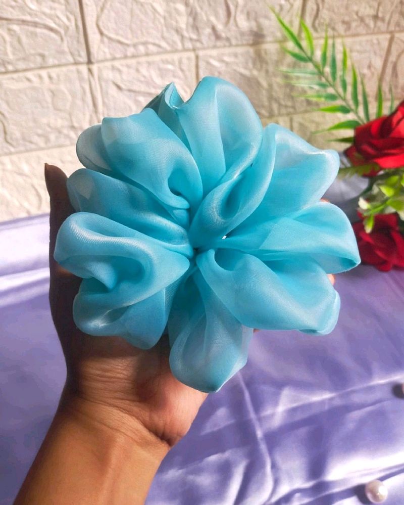 New XXL Sea Blue Organza Scrunchie