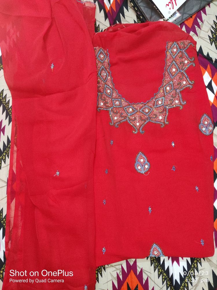 Beautiful Decent Red Colour Georgette Suit Materia