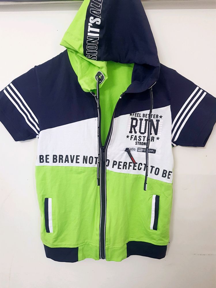 Zipper Overcoat With Hoddie For Boys