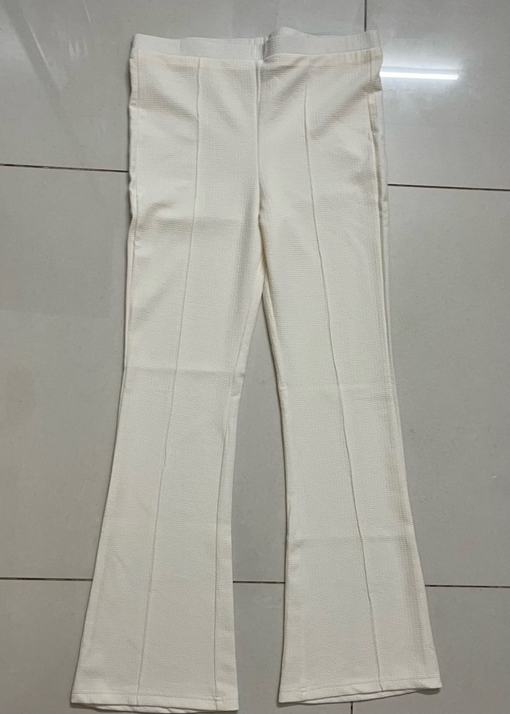 Bell Bottom White High Rise Trousers