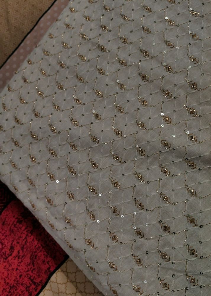 Beige Shimmering Fabric For Lehenga 8 Meter