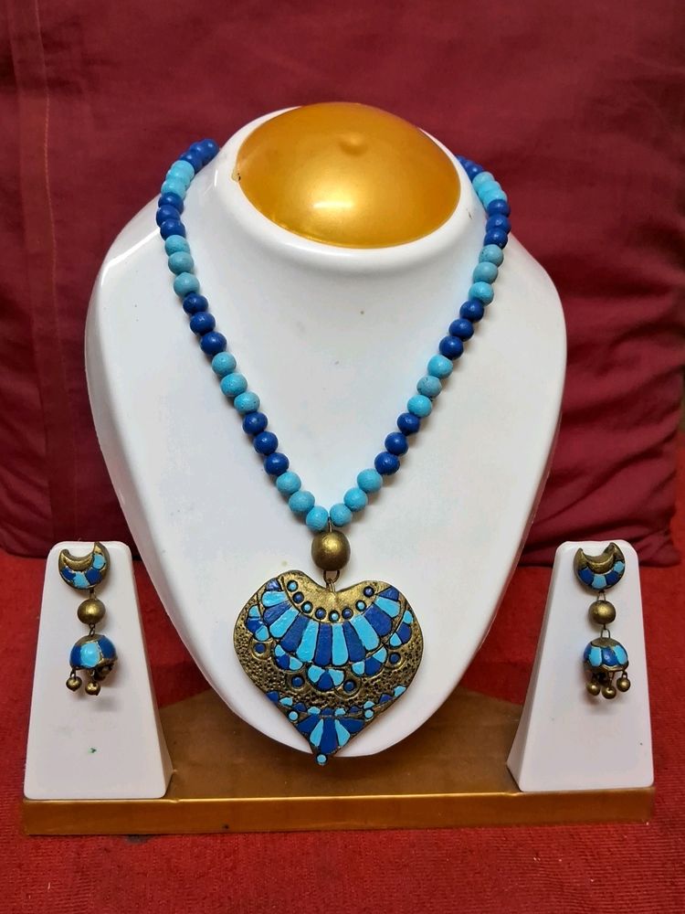 Handmade Royal Blue Terracotta Jewellery Set