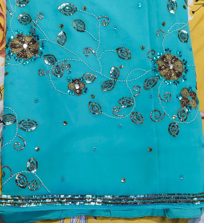 New Heavy Embroidered Stone Work Gorgette Saree