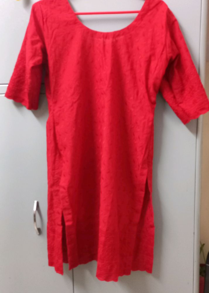 Red Chikankari Kurti