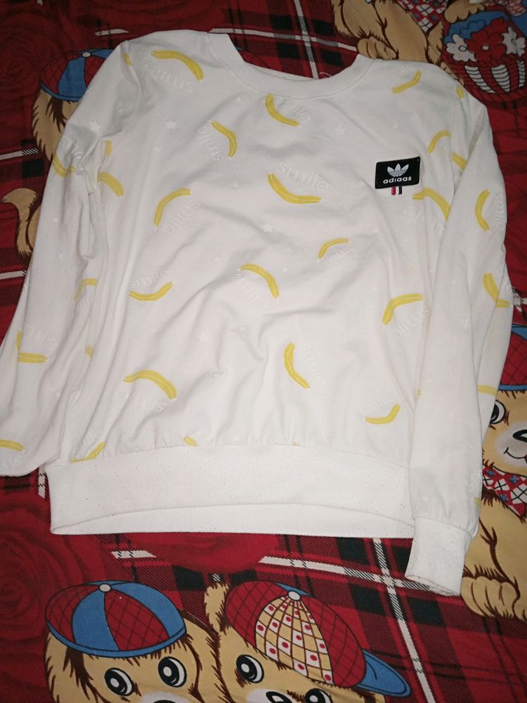 Beautiful And Simple White T-shirt Banana Print