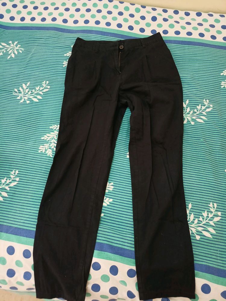 Black Cotton Straight Fit Pant (High Waist)