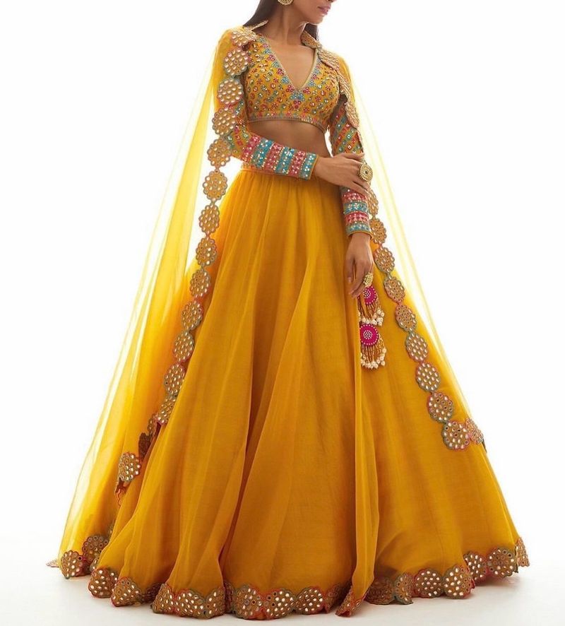 new Yellow unstitched lehnga with bag