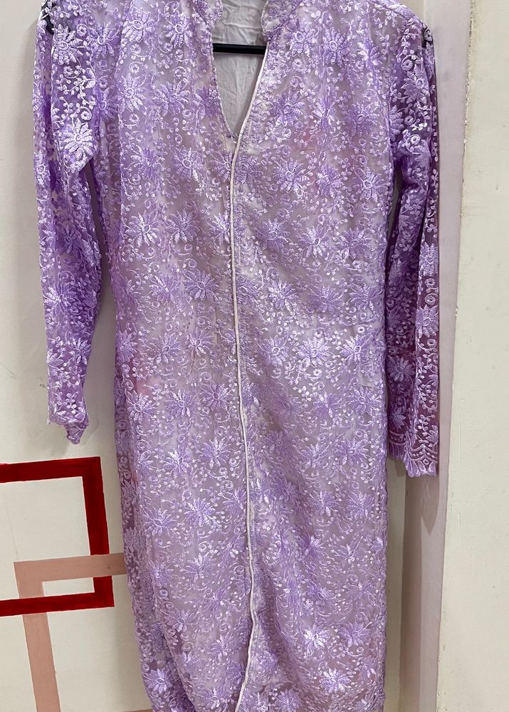 Lavender Royal Stiched Kurti Can Be Worn With Whit