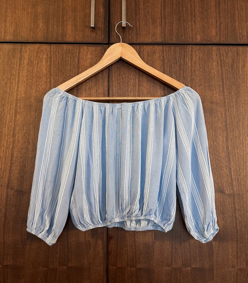 Blue & White Striped Off Shoulder Top