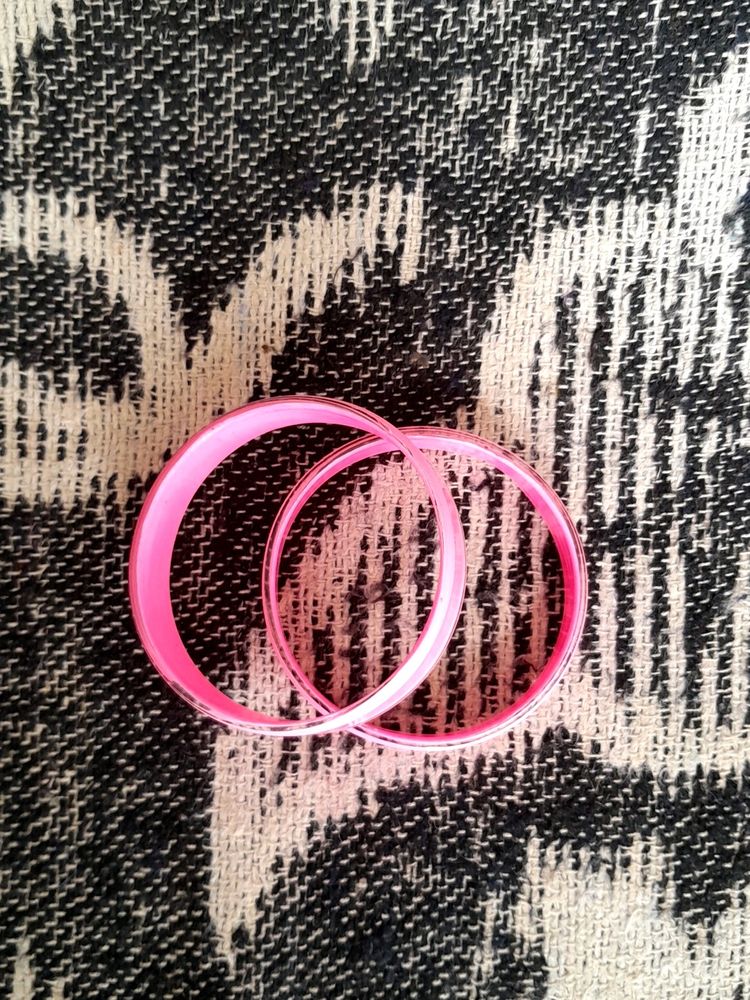 "Glossy Pink Plastic Bangles - Set of Two"