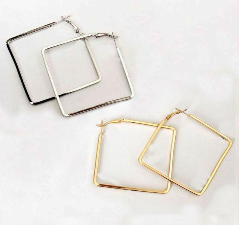 Golden And Metallic Silver Square Shaped Hoops