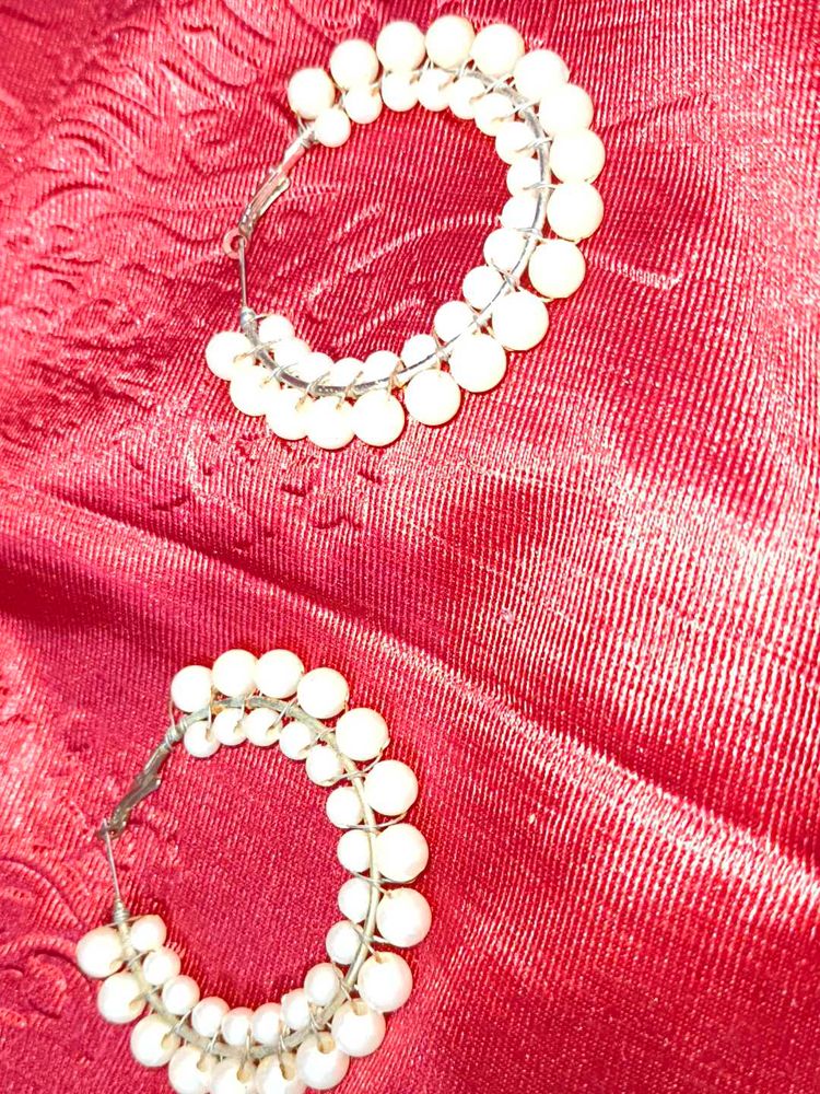 White Perle Hoops