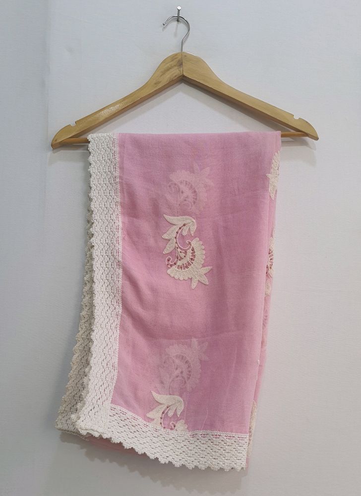 White Flower Work Pink Dupatta | Length 80 | Width