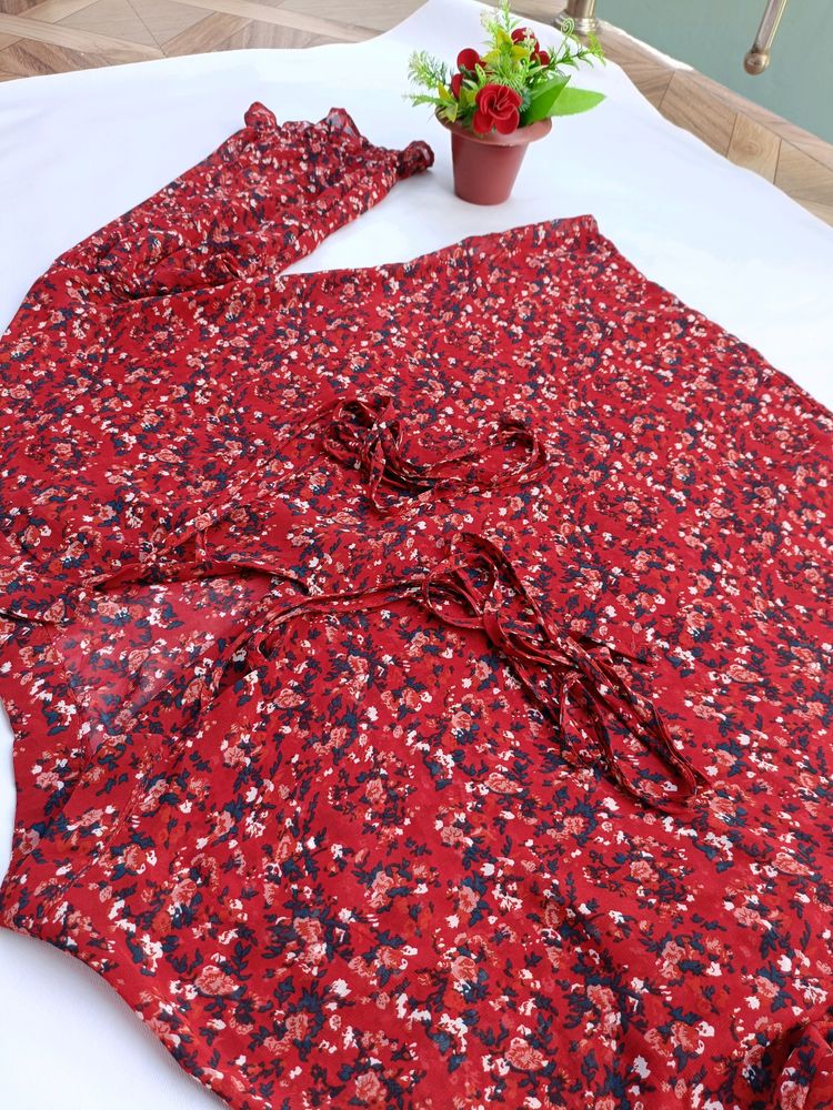 Red Printed Over Size Top For Women