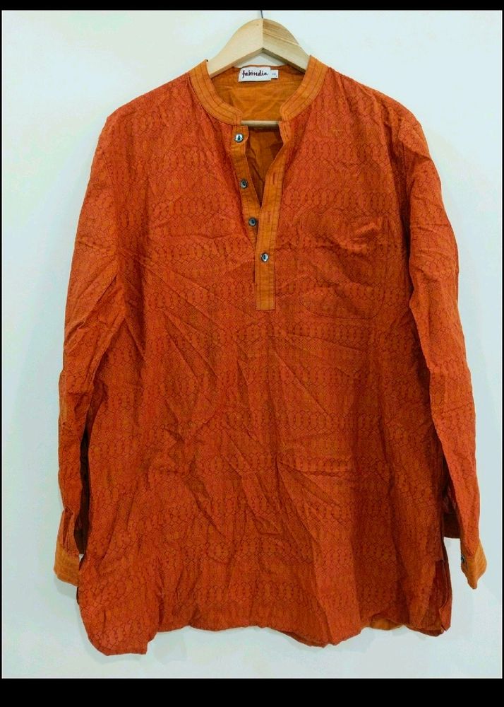 Fabindia Orange Printed Men's Short Kurta