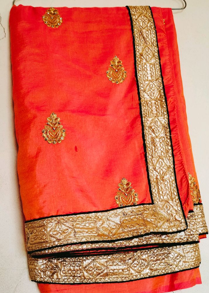 Orange Shiny Designer Saree