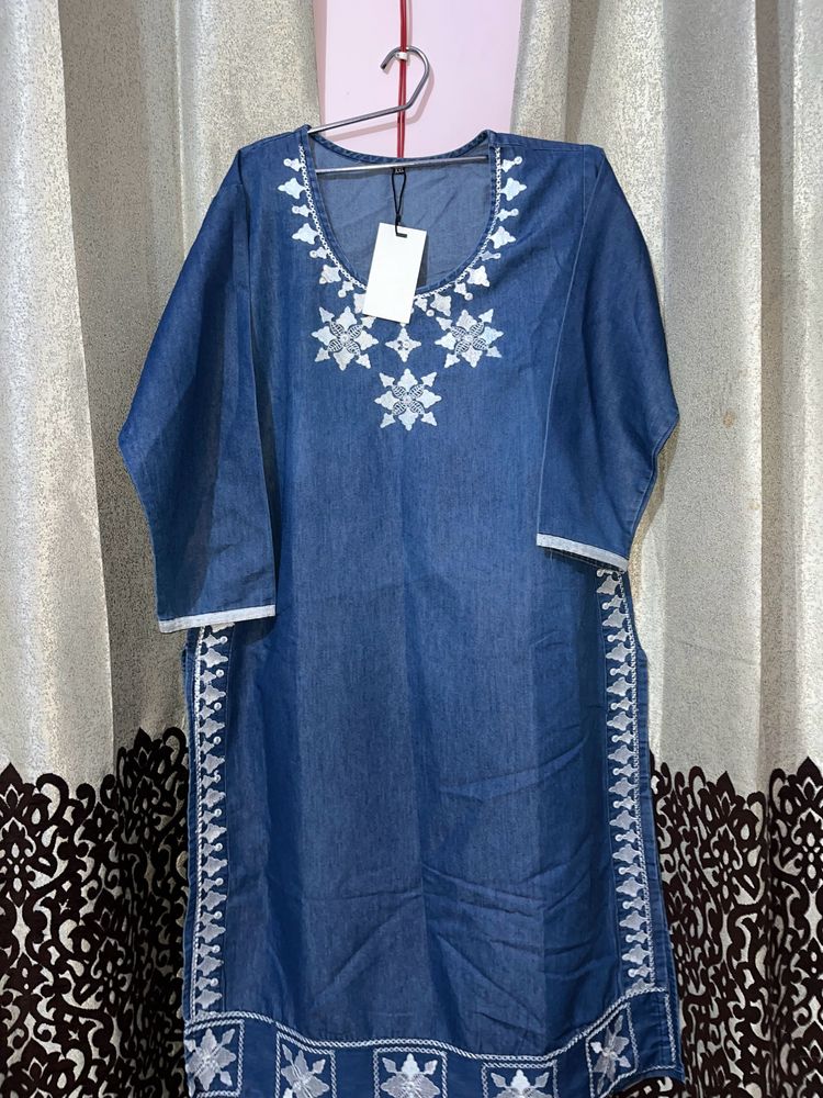 Denim Embroidered Kurta