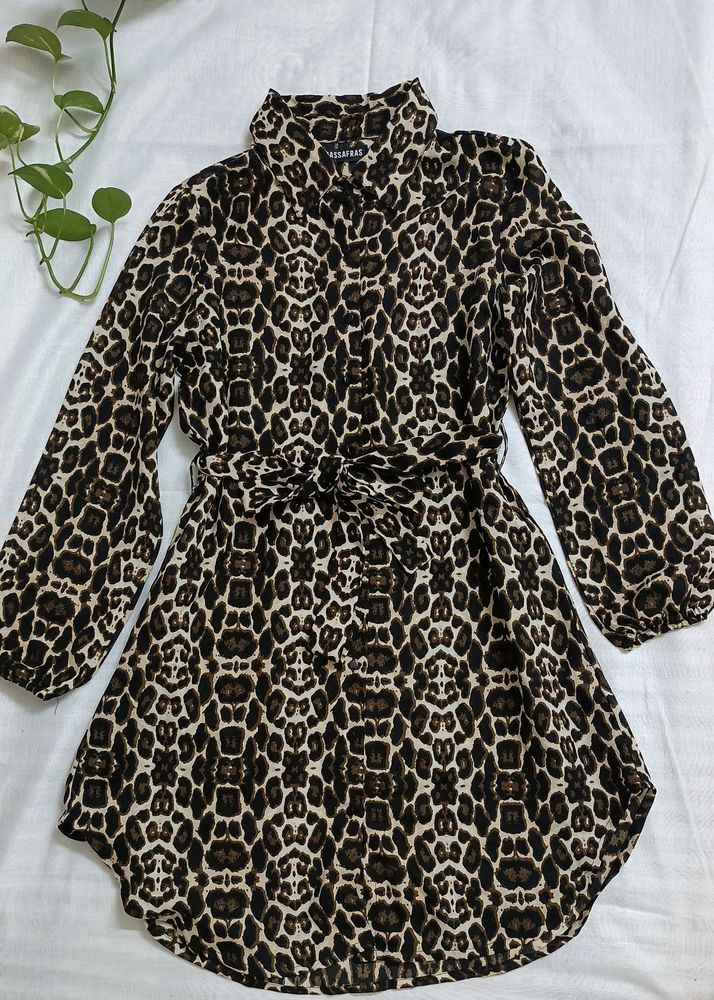 Animal Print Mini Shirt Dress