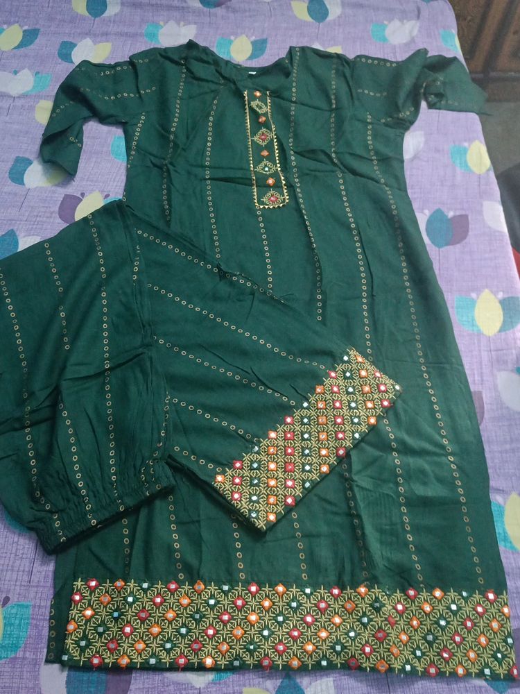 Dark Green Colour Kurta Plazo Set