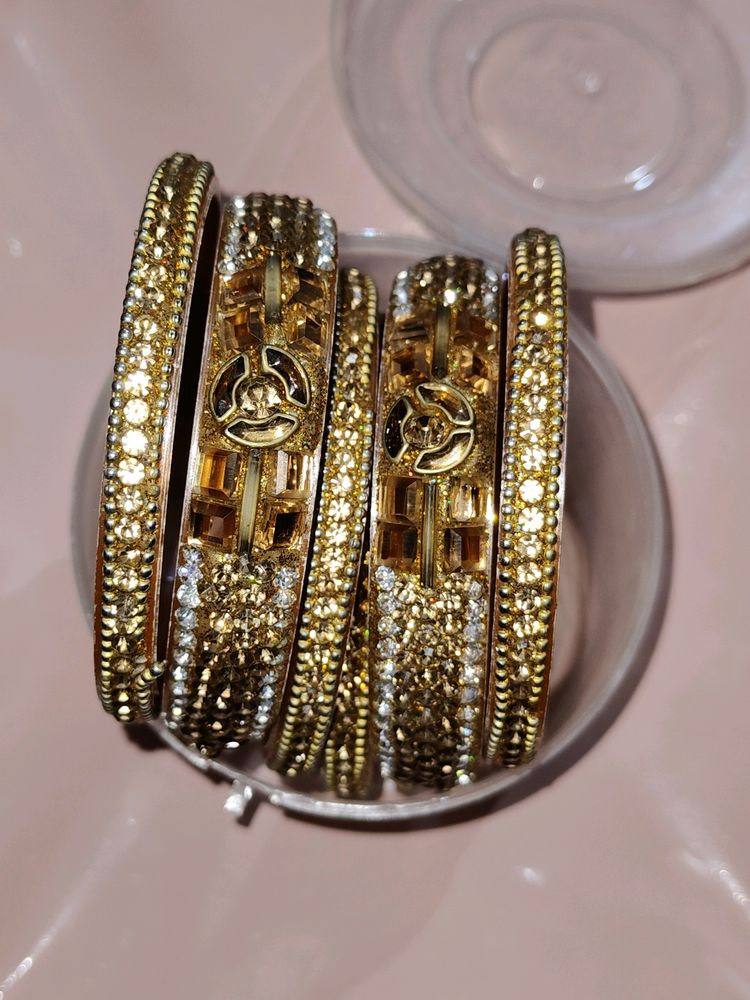 Bronze And Gold Toned Stoned Bangles Set Of 8